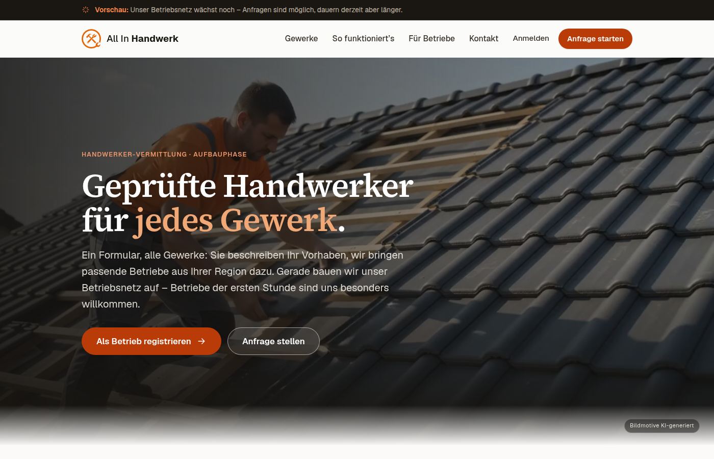 Startseite von All In Handwerk auf allinhandwerk.de